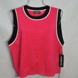 Karl Lagerfeld Women's XL Sweater Pink Knit Crew Neck Sleeveless Essential